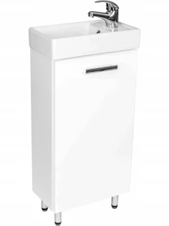 Mała Biała Szafka Łazienkowa z Umywalką 40x22x85 Stojąca