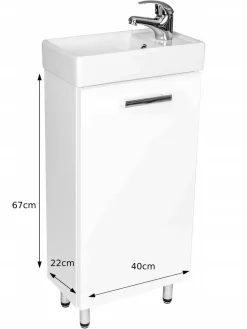 Mała Biała Szafka Łazienkowa z Umywalką 40x22x85 Stojąca