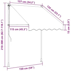 Markiza Balkonowa Tarasowa Ręcznie Zwijana Zadaszenie Ogrodowe LED 150 cm