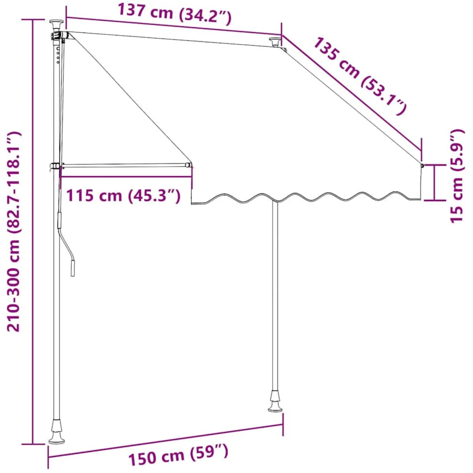 Markiza Balkonowa Tarasowa Ręcznie Zwijana Zadaszenie Ogrodowe LED 150 cm