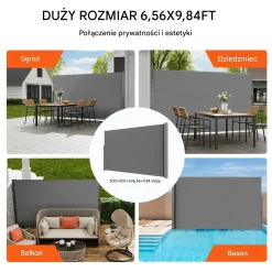 Markiza boczna parawan na taras roleta przeciwsłoneczna szara 160 x 300 cm