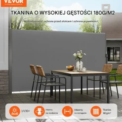 Markiza boczna parawan na taras roleta przeciwsłoneczna szara 160 x 300 cm