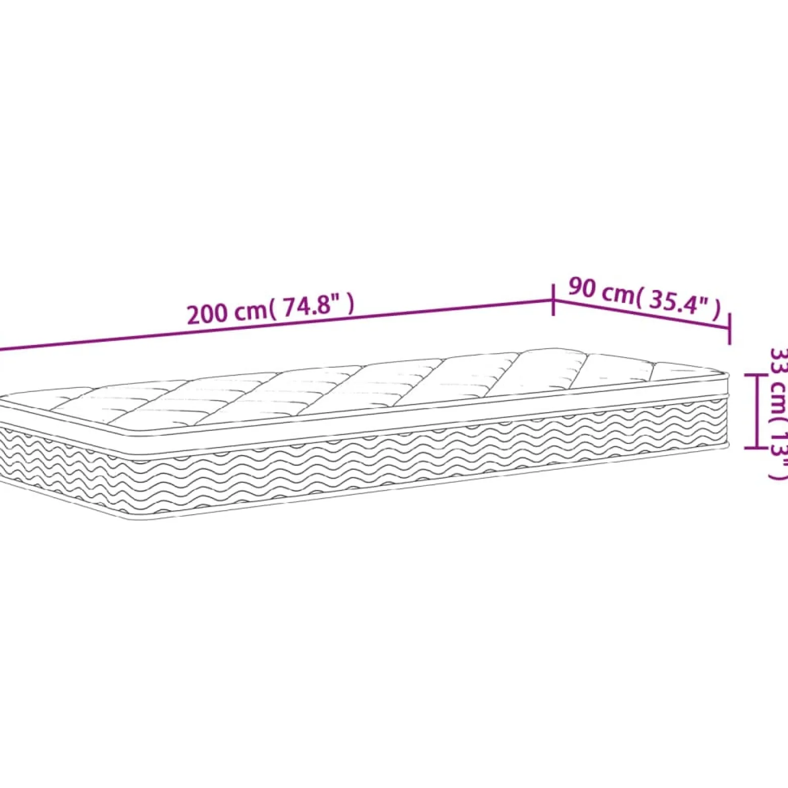 Materac kieszeniowy Biały 90 x 200 cm Pianka vidaXL