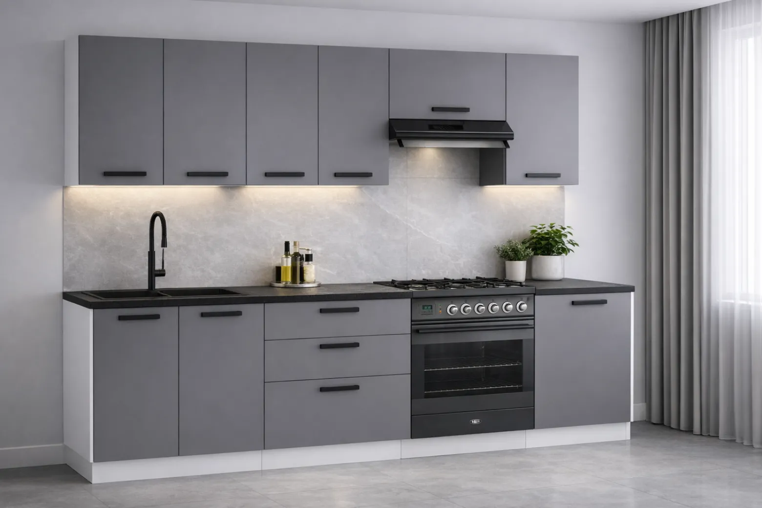 Meble Kuchenne Lizbona Zestaw 240cm Antracyt Modułowe Szafki