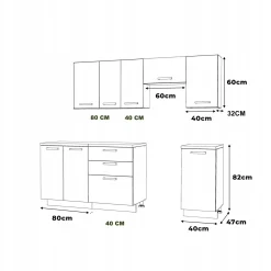 Meble Kuchenne Lizbona Zestaw 240cm Antracyt Modułowe Szafki