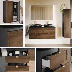 Meble łazienkowe TALIA CASELLA DĄB szafka z blatem 60 cm, umywalką i słupek