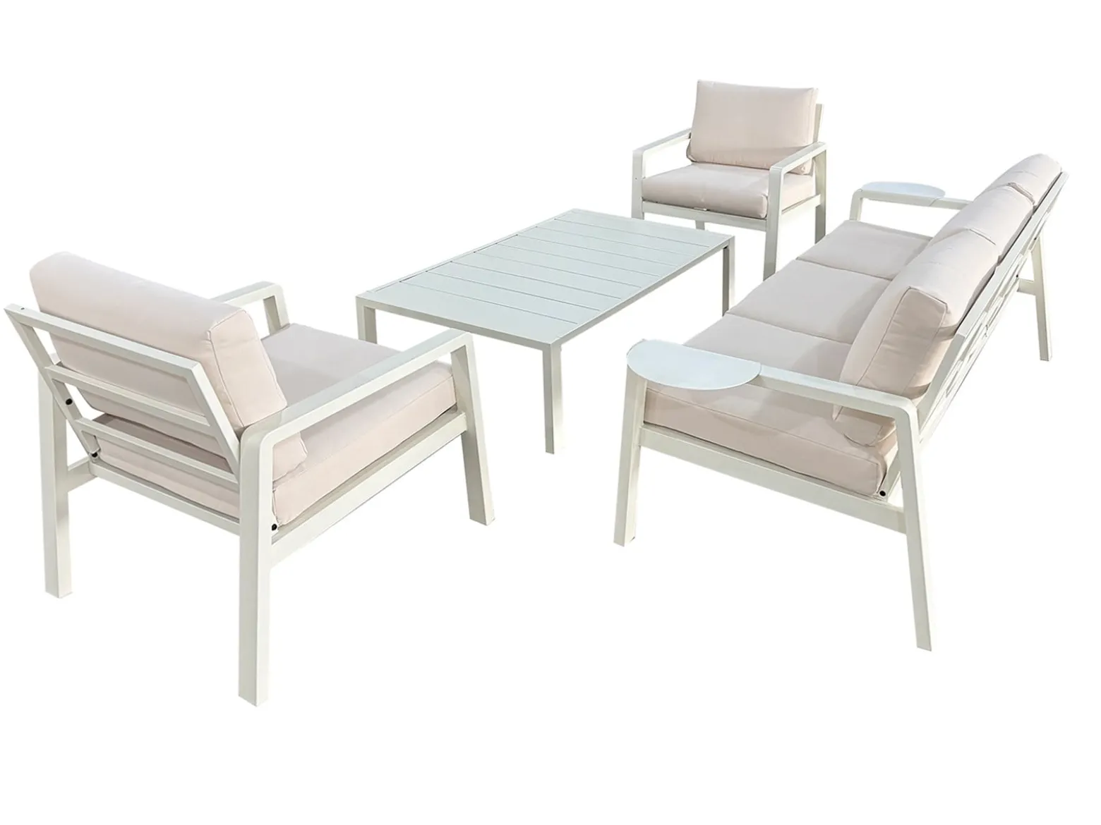 Meble ogrodowe metalowe BIANCO białe kremowe, sofa i fotele wodoodporne