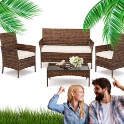 Meble Ogrodowe Zestaw 4 Elementy Komplet Tarasowy Fotele Stół Sofa Brązowy