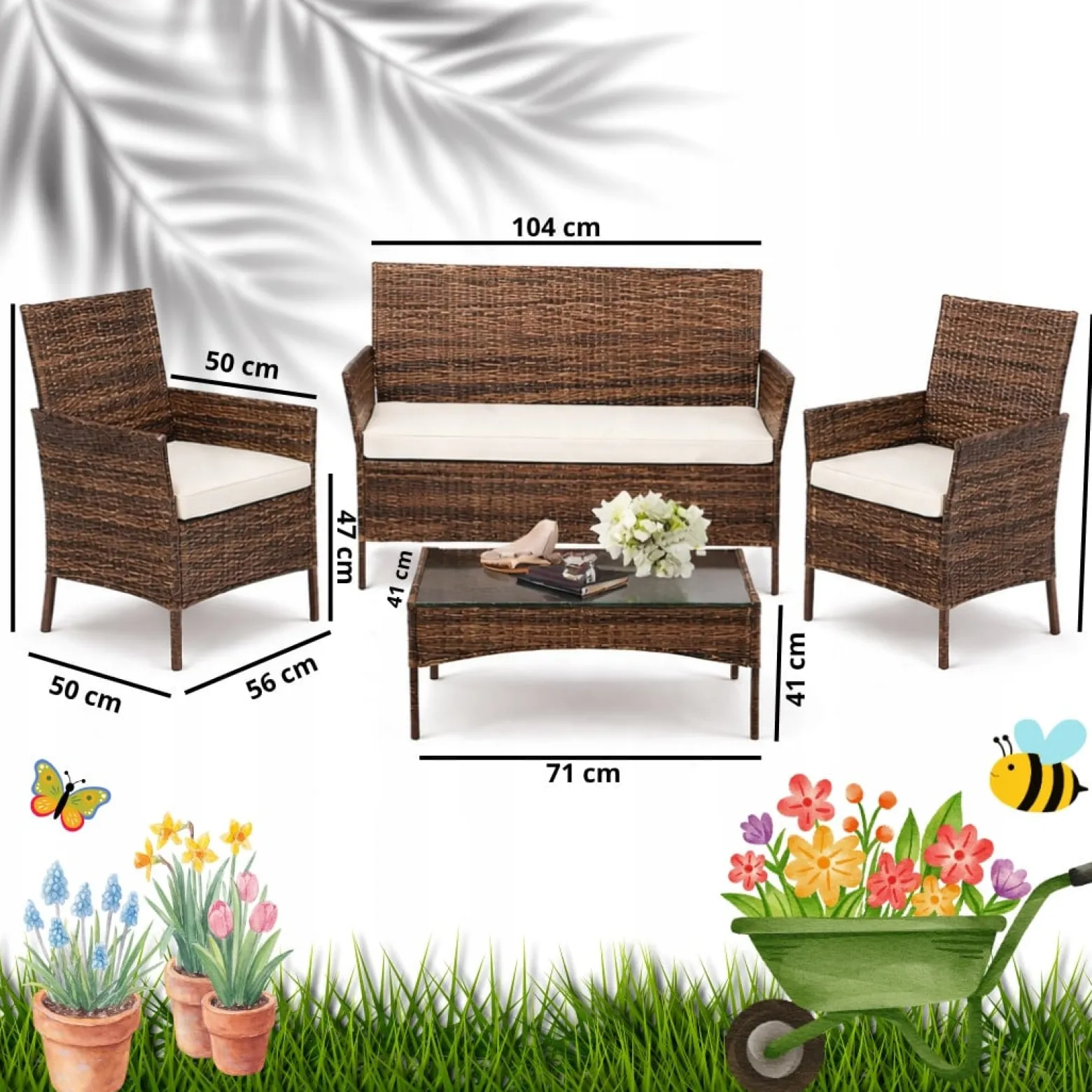 Meble Ogrodowe Zestaw 4 Elementy Komplet Tarasowy Fotele Stół Sofa Brązowy