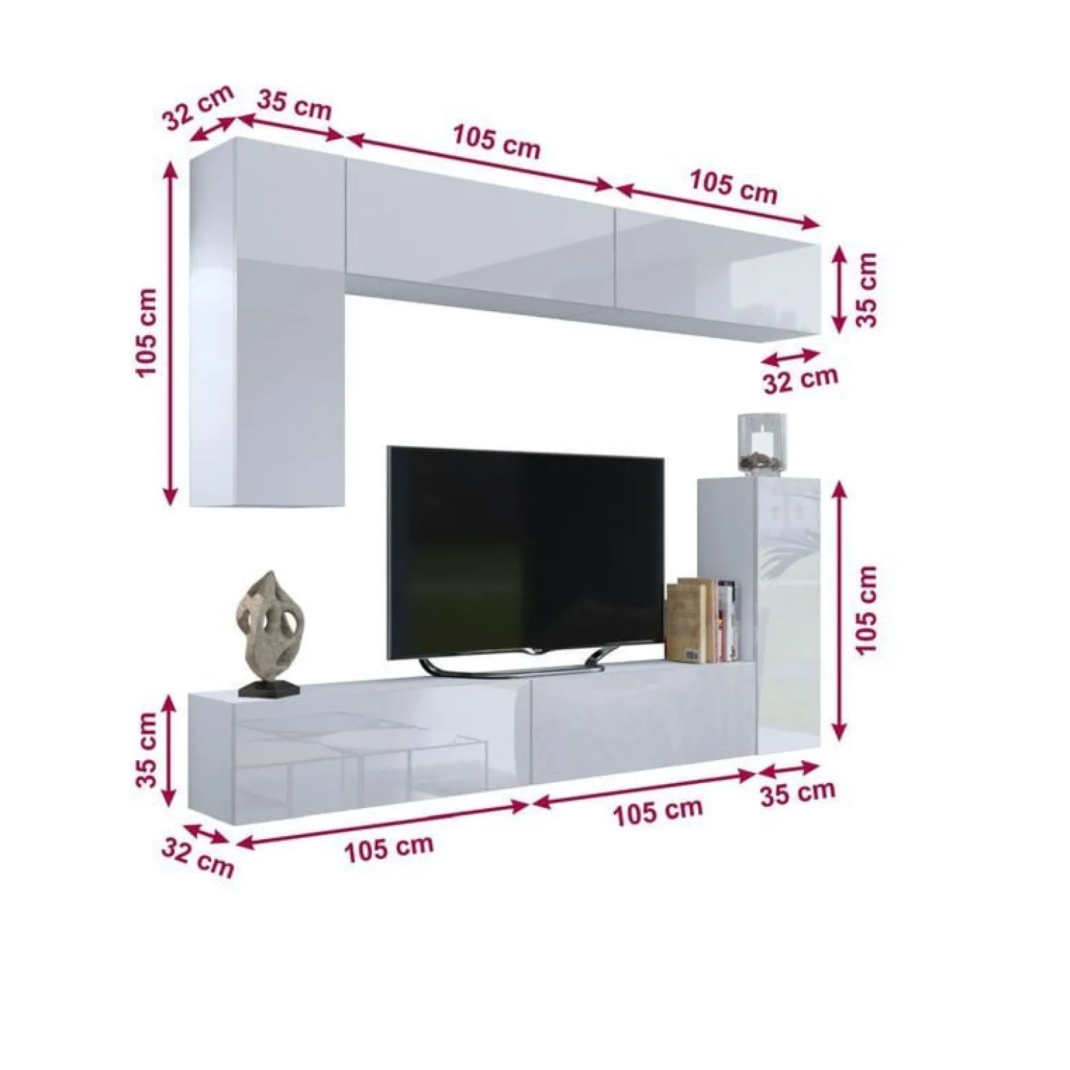 Meblościanka PREMIUM 245 cm biały połysk
