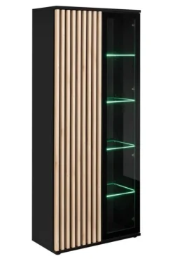 Meblościanka CAMERON LED hickory jackson/czarna z biokominki