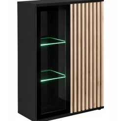 Meblościanka CAMERON LED hickory jackson/czarna z biokominki