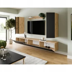 Meblościanka Maui-1 Loft Zestaw Mebli Styl Loftowym Dąb Artisan Czarny-Mat