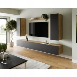 Meblościanka Maui-1 Loft Zestaw Mebli Styl Loftowym Dąb Artisan Czarny-Mat