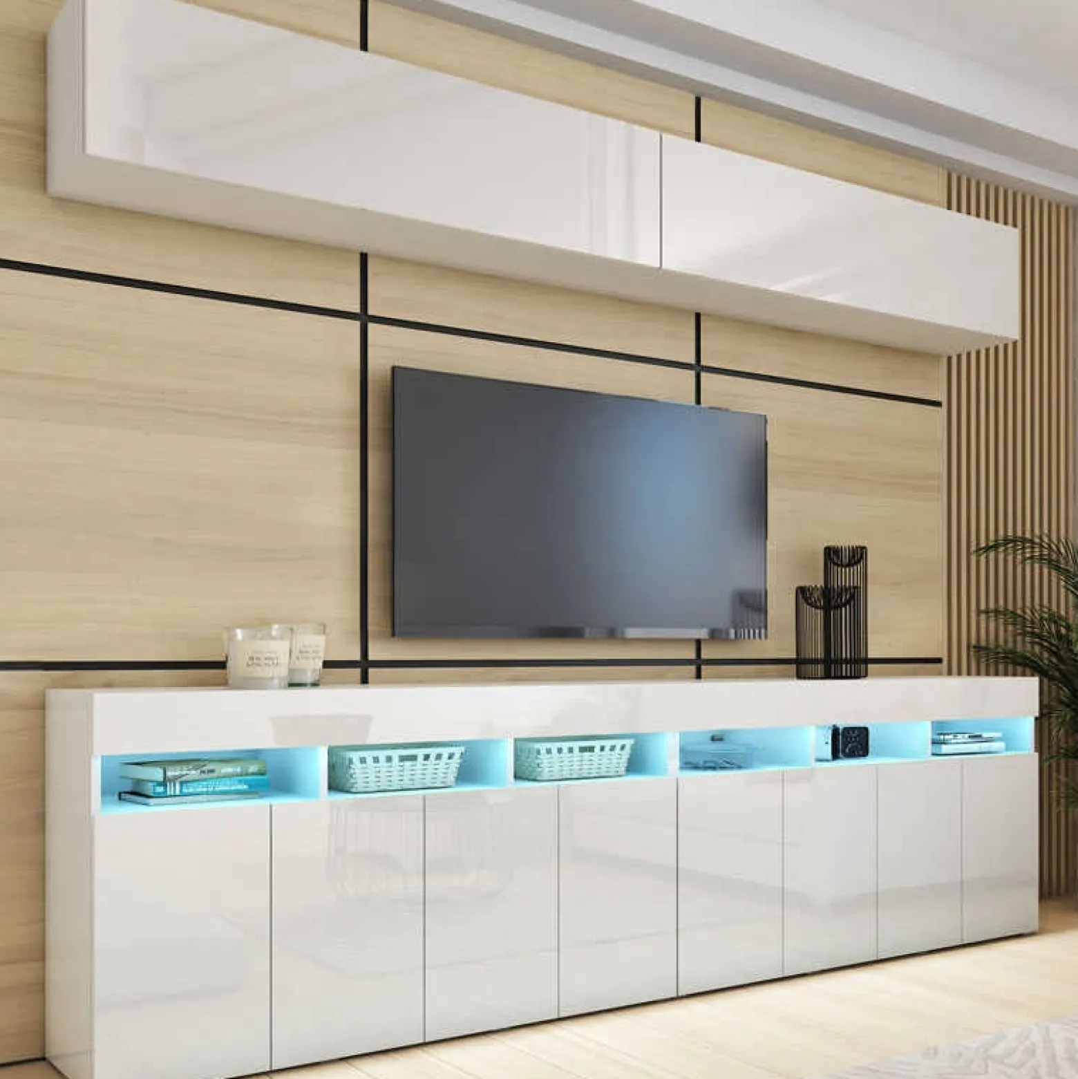 Meblościanka PREMIUM do salonu 280 cm biały połysk