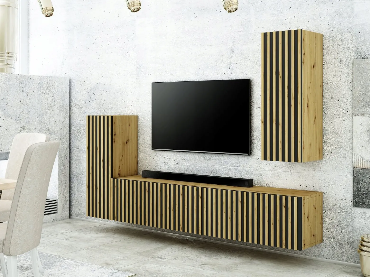 Mebloscianka Loft Z Lamelami Zestaw Trend-7 Dab Artisan