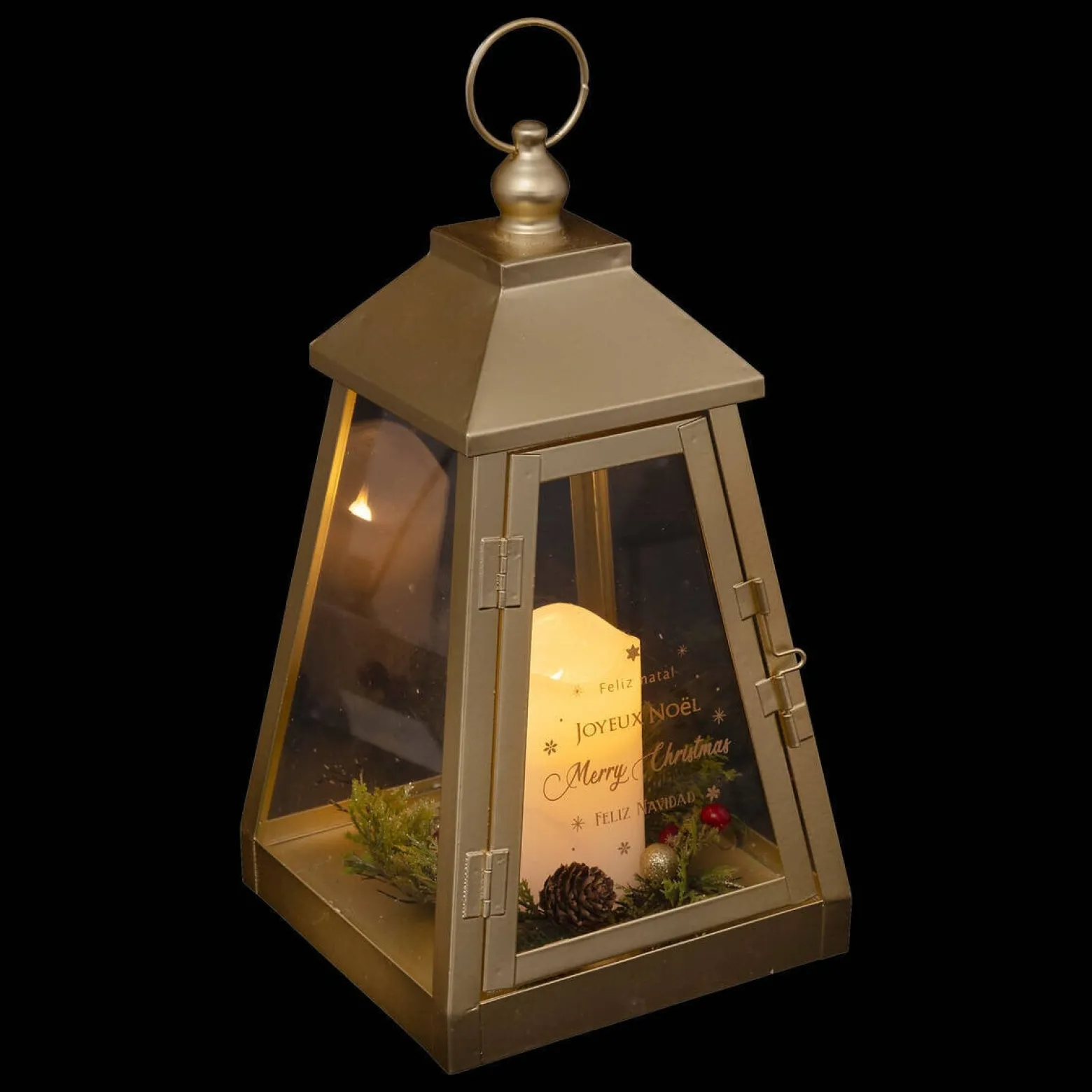 Metalowy lampion ze świeczką LED, 32 x 17 cm