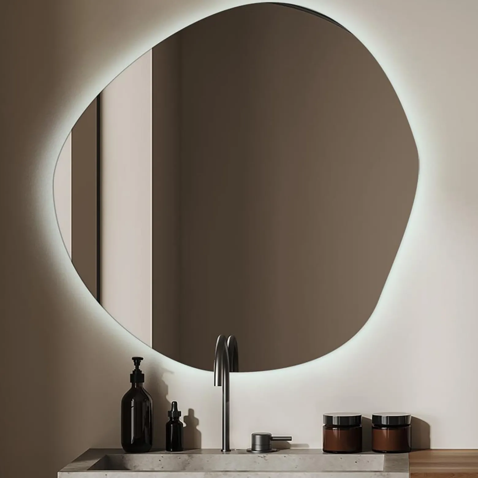 Minimalistyczne Lustro Łazienkowe LED Wiszące 48x48 cm