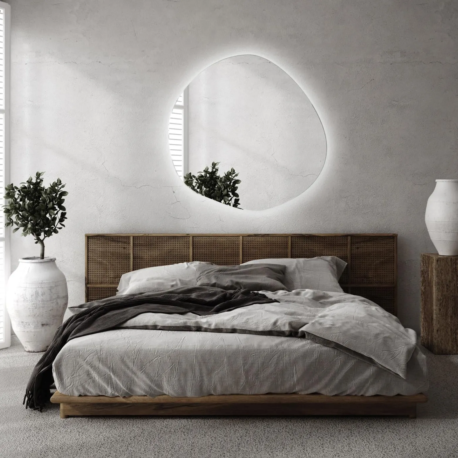 Minimalistyczne Lustro Łazienkowe LED Wiszące 48x48 cm