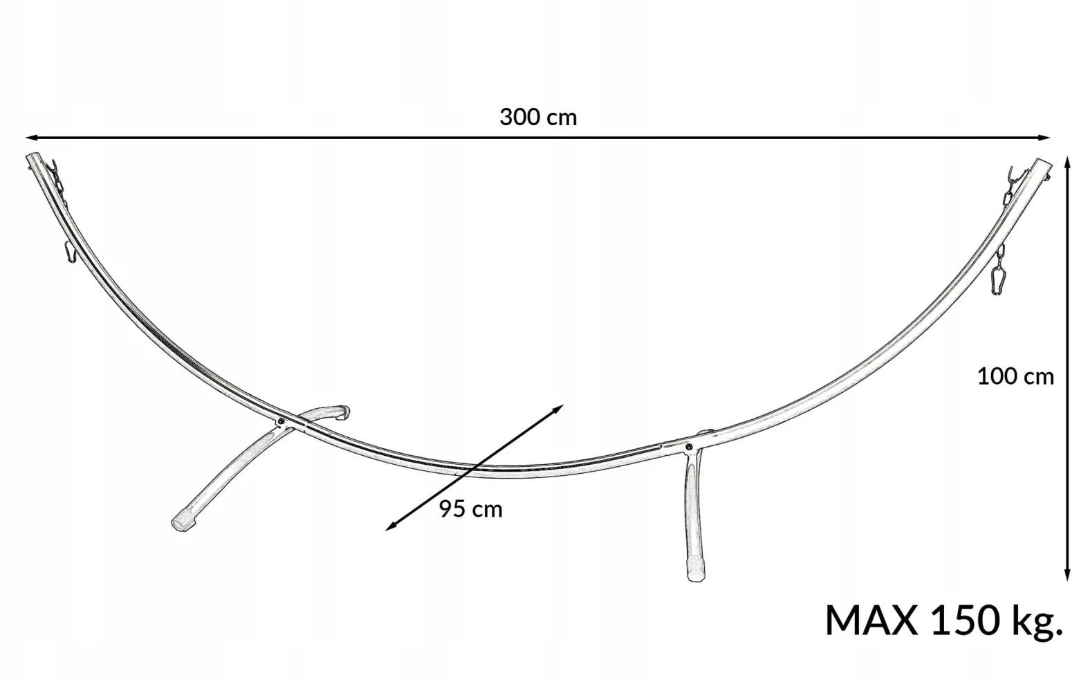 Mocny stalowy metalowy stelaż na hamak 300x95x100 cm 150kg SH102 czarny