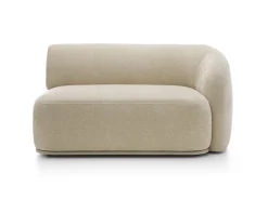 Modułowa sofa + trójkątna pufa z blatem beżowa NOBIS z zaokrąglonymi bokami