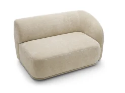 Modułowa sofa + trójkątna pufa z blatem beżowa NOBIS z zaokrąglonymi bokami
