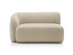 Modułowa sofa + trójkątna pufa z blatem beżowa NOBIS z zaokrąglonymi bokami