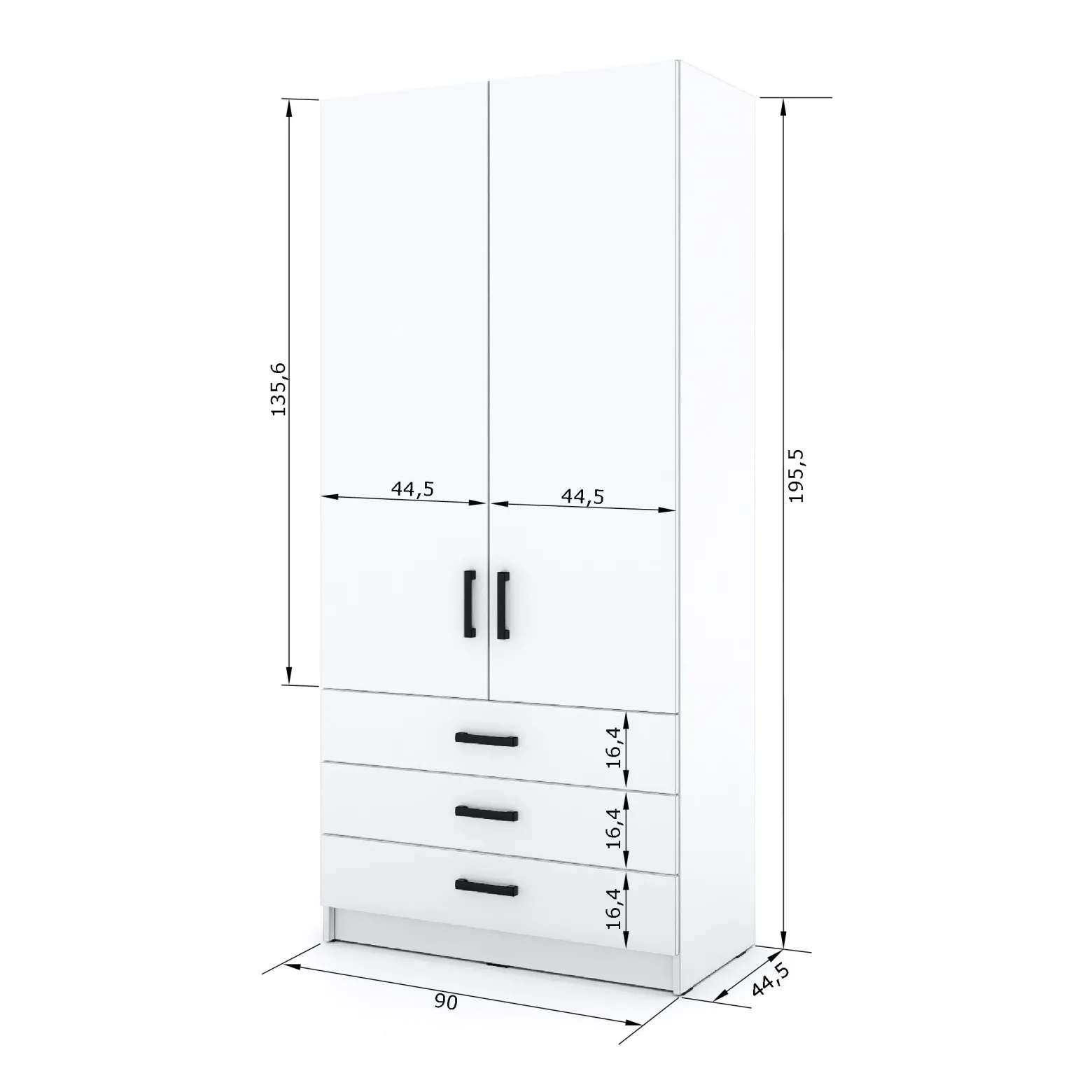 Młodzieżowa szafa Sigma MAX K6 2U3SZ 90 cm z szufladami - dąb wotan