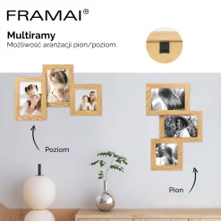 Multirama na zdjęcia dębowa ramka na trzy zdjęcia 10x15 10x10 3 w 1 FRAMAI®