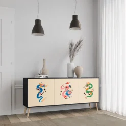 MYTHOLOGICAL CREATURES Komoda 3 drzwi Czarna-Bukowa skośna