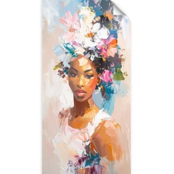 Naklejka na ścianę do salonu Feeby Portret kobiety kwiaty abstrakcja 40x80