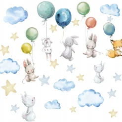 Naklejki Dla Dzieci Króliczki Balony Chmurki 50x100cm