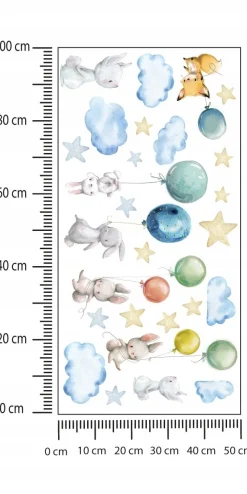 Naklejki Dla Dzieci Króliczki Balony Chmurki 50x100cm