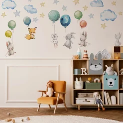 Naklejki Dla Dzieci Króliczki Balony Chmurki 50x100cm