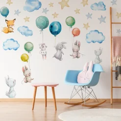 Naklejki Dla Dzieci Króliczki Balony Chmurki 50x100cm