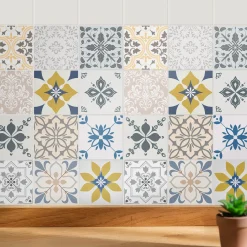 Naklejki na kafelki 10x10 cm Kwiatowe motywy w układzie 24 szt.