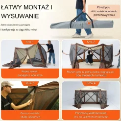 Namiot ogrodowy z siatką na komary 3.8 m brązowy 6 ścian przeciwdeszczowych