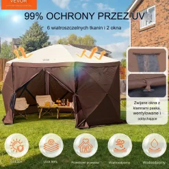 Namiot ogrodowy z siatką na komary 3.8 m brązowy 6 ścian przeciwdeszczowych