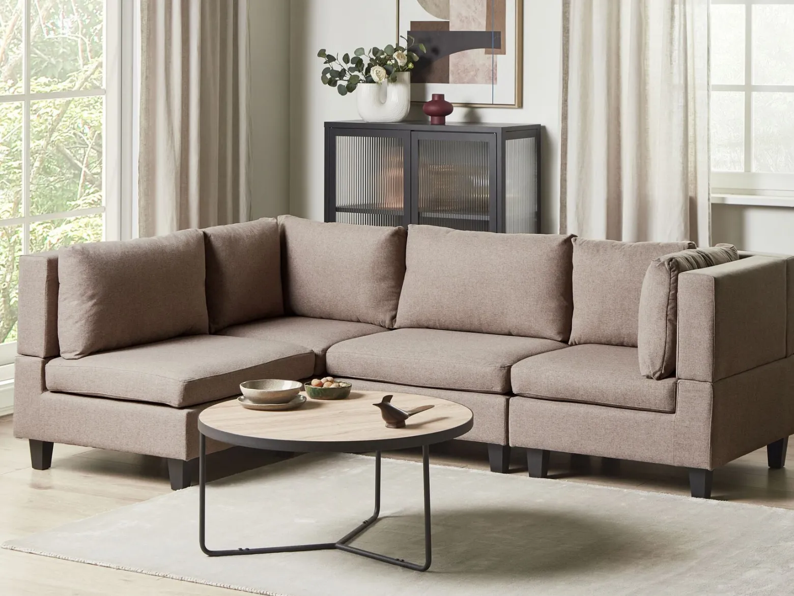 Narożna sofa modułowa tapicerowana 4-osobowa brązowa