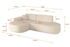 Narożnik lewostronne bez funkcji spania MARI-L1-v3 243x171x83 cm Beżowy