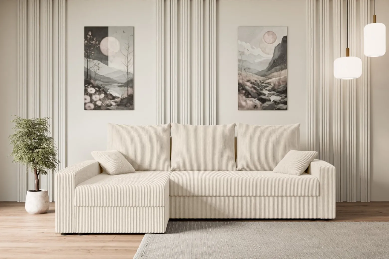 Narożnik z funkcją spania i pojemnikiem ALESIA-L 231x140x90 cm Beżowy