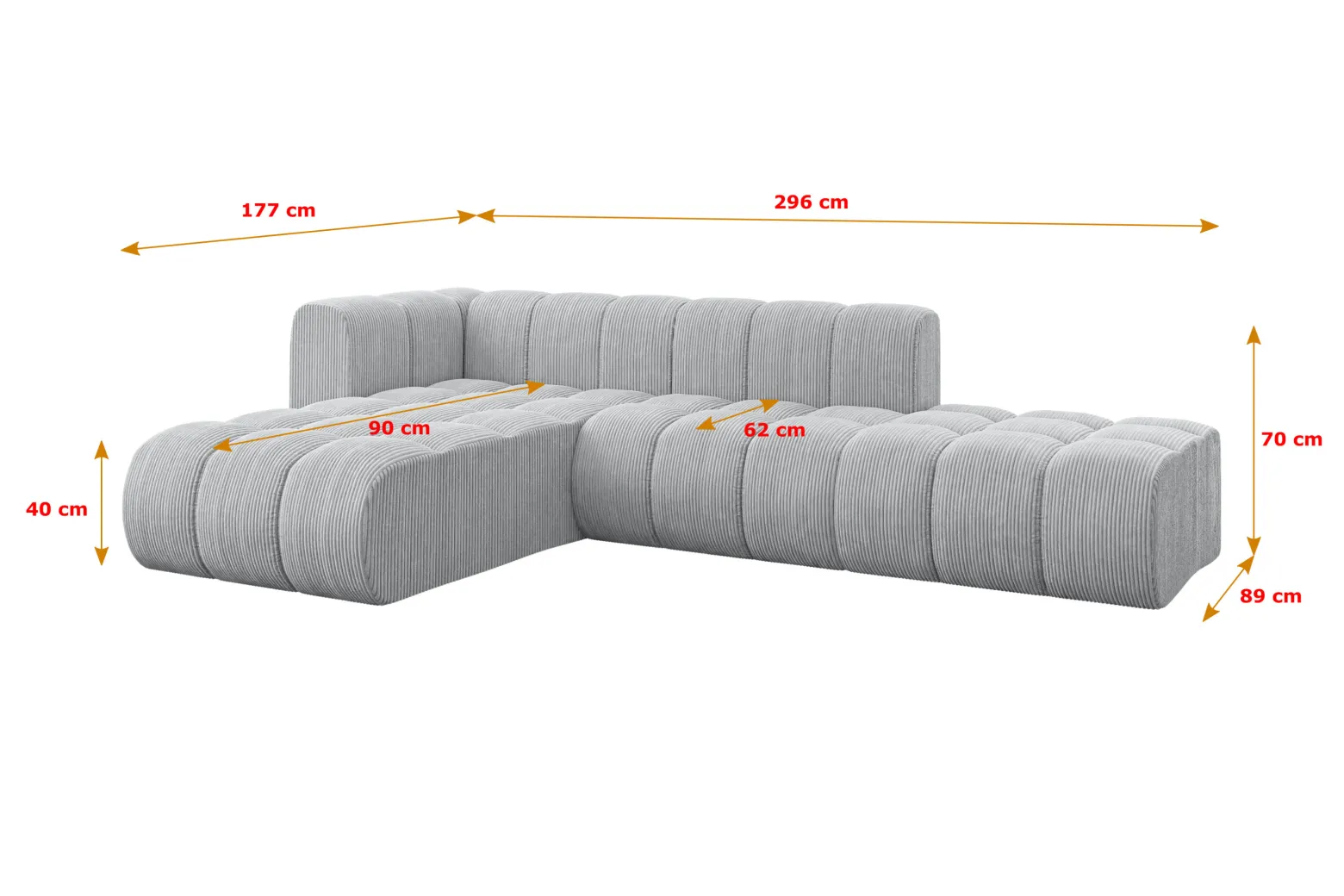 Narożnik lewostronny modułowy Zuvon-L1 - 296x177x70 cm Szary