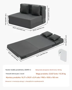 Narożnik sofa rozkładana 3w1 z poduszkami ciemnoszara do salonu sypialni