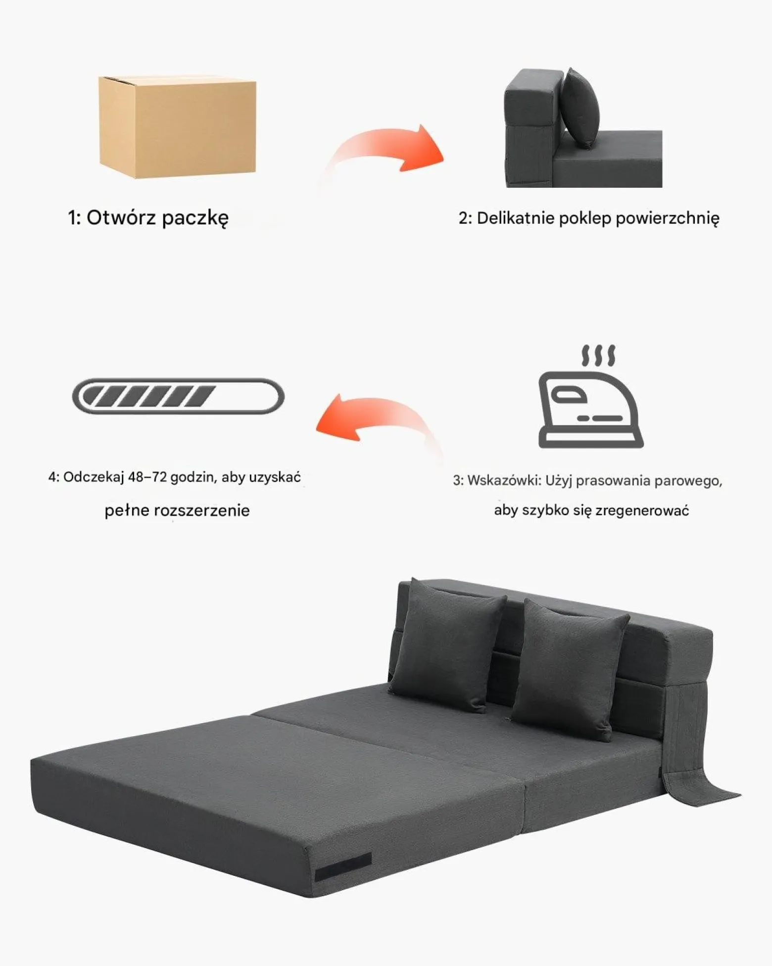 Narożnik sofa rozkładana 3w1 z poduszkami ciemnoszara do salonu sypialni