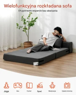 Narożnik sofa rozkładana 3w1 z poduszkami ciemnoszara do salonu sypialni