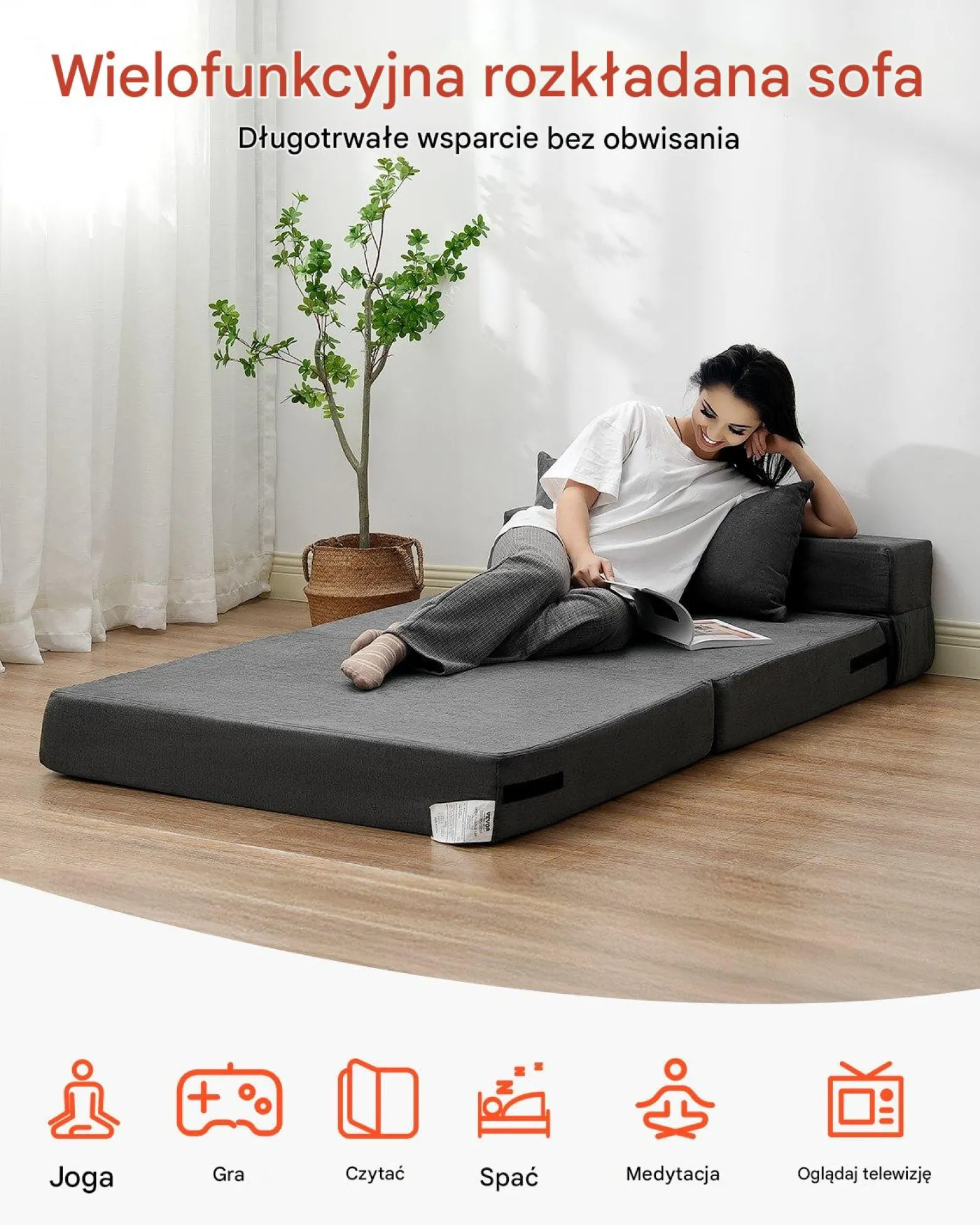 Narożnik sofa rozkładana 3w1 z poduszkami ciemnoszara do salonu sypialni