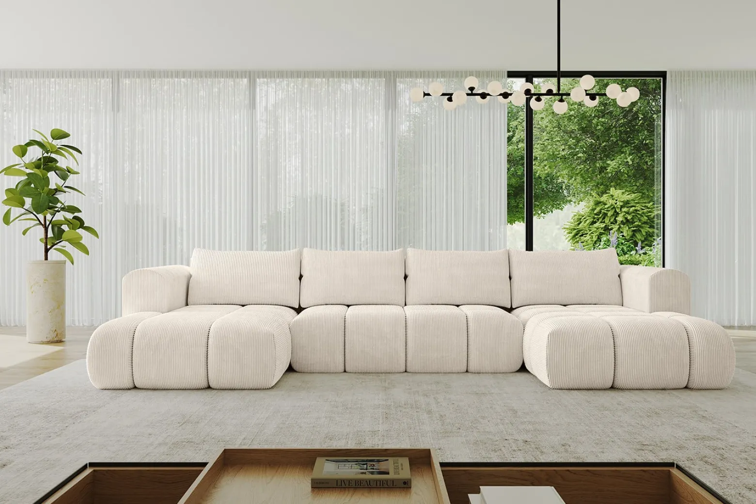 Narożnik uniwersalny z funkcją spania CLOUD-U 405x185x90 cm Beżowy