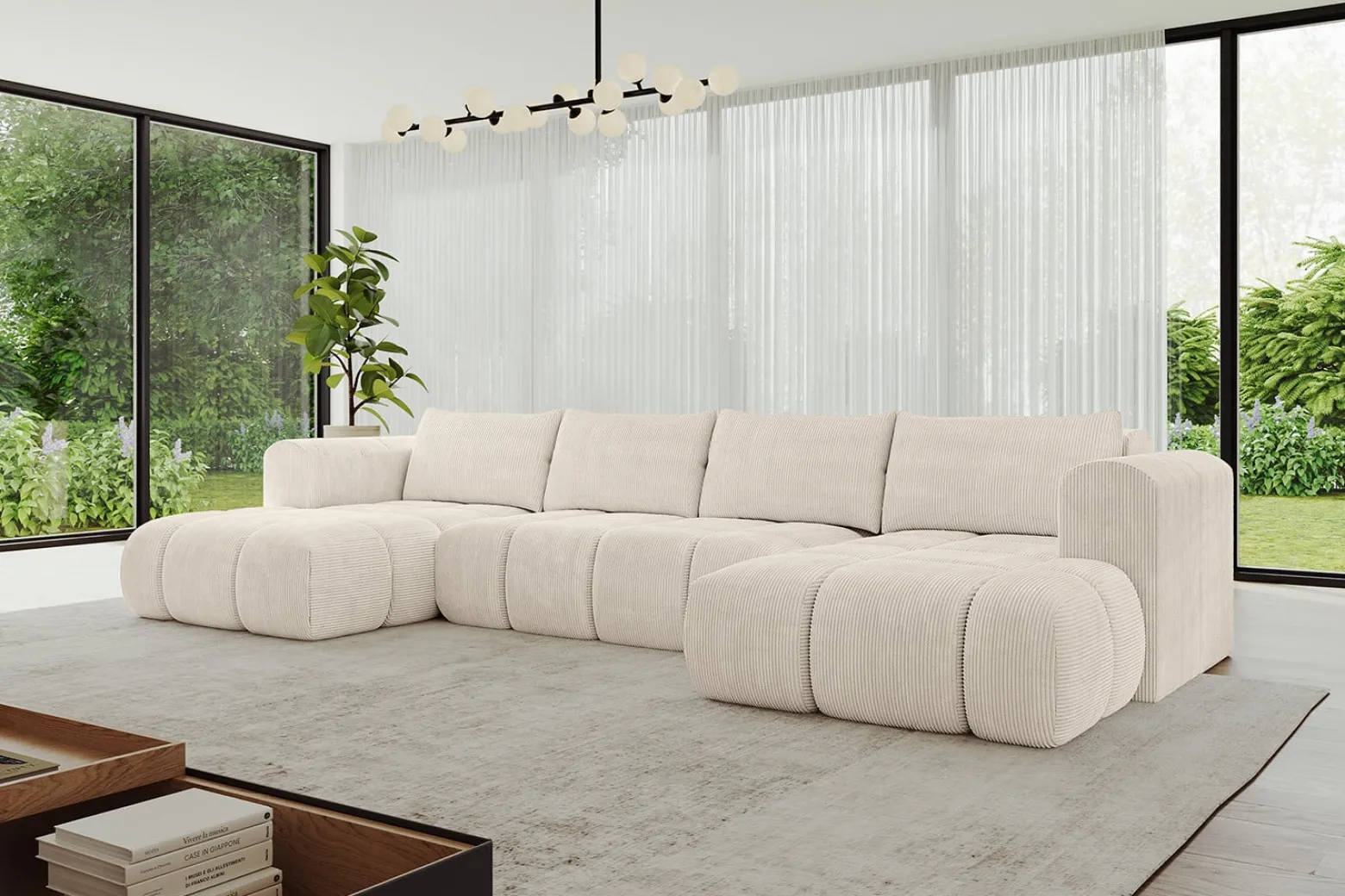 Narożnik uniwersalny z funkcją spania CLOUD-U 405x185x90 cm Beżowy