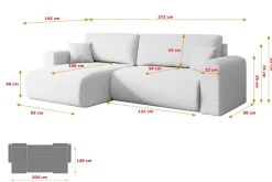 Narożnik z funkcją spania i pojemnikiem ORRO-L - 272x145x83cm Biały