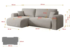 Narożnik z funkcją spania i pojemnikiem ORRO-L - 272x145x83cm Jasny brązowy